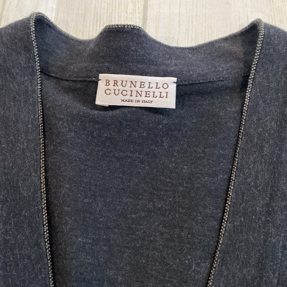Brunello Cucinelli charcoal embellished V-neck T-shirt